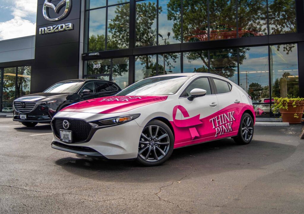 Lou Fusz Mazda Think Pink Partial Vehicle Wrap near St. Louis